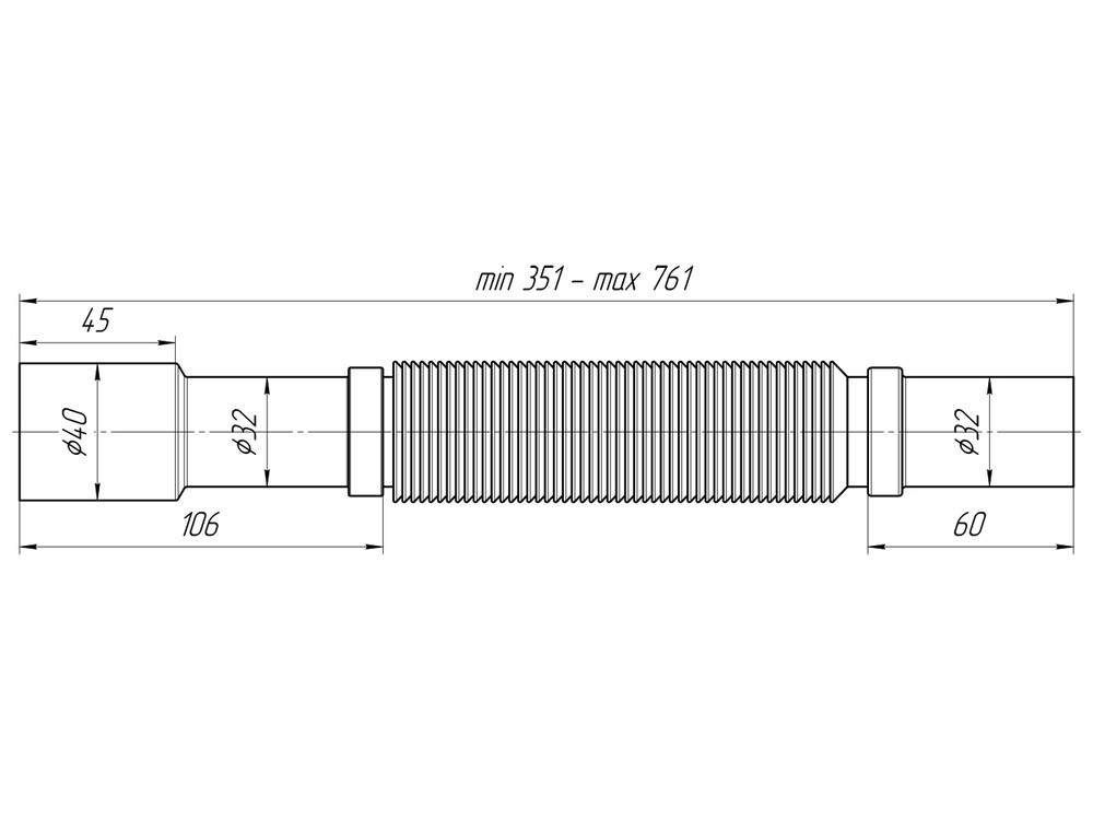 K307 Гибкая труба АНИ Пласт 32*32/40, L351-761мм