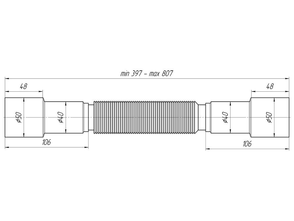 K606 Гибкая труба АНИ Пласт 40/50*40/50, L397-807мм
