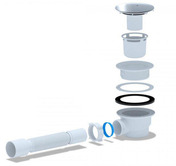 E325C Сифон для д/п АНИ Пласт 1 1/2**90, h 65 c гибкой тр. 375*40/50, хром