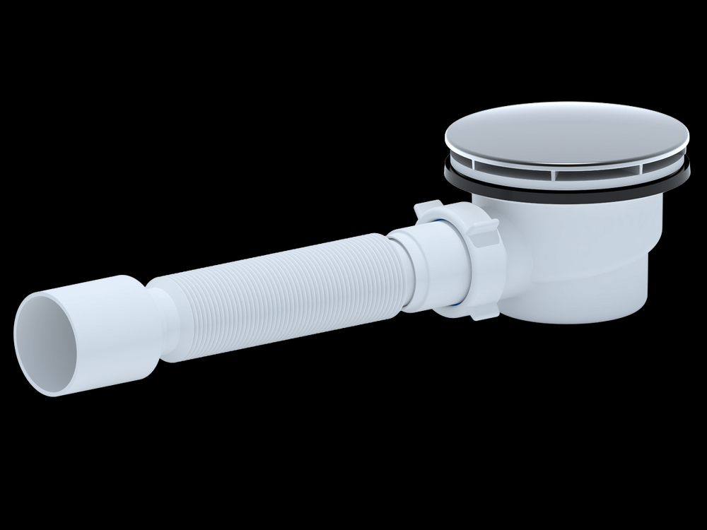 E325VAL Cифон для душевого поддона АНИ Пласт 1 1/2*90 h65 c гибкой трубой 375*40*50 (вальцовка)