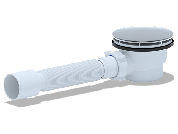 E325VAL Cифон для душевого поддона АНИ Пласт 1 1/2*90 h65 c гибкой трубой 375*40*50 (вальцовка)