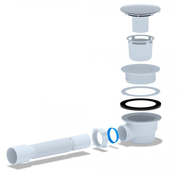 E325VAL Cифон для душевого поддона АНИ Пласт 1 1/2*90 h65 c гибкой трубой 375*40*50 (вальцовка)