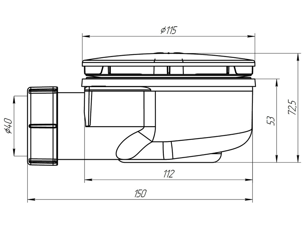 E350VAL сифон для душевого поддона АНИ Пласт 1 1/2*90, h53мм, (вальцовка)