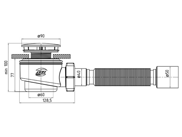 E515C Сиф. для душ. под. АНИ Пласт 1 1/2*60 с г/т 375*40/50 хром