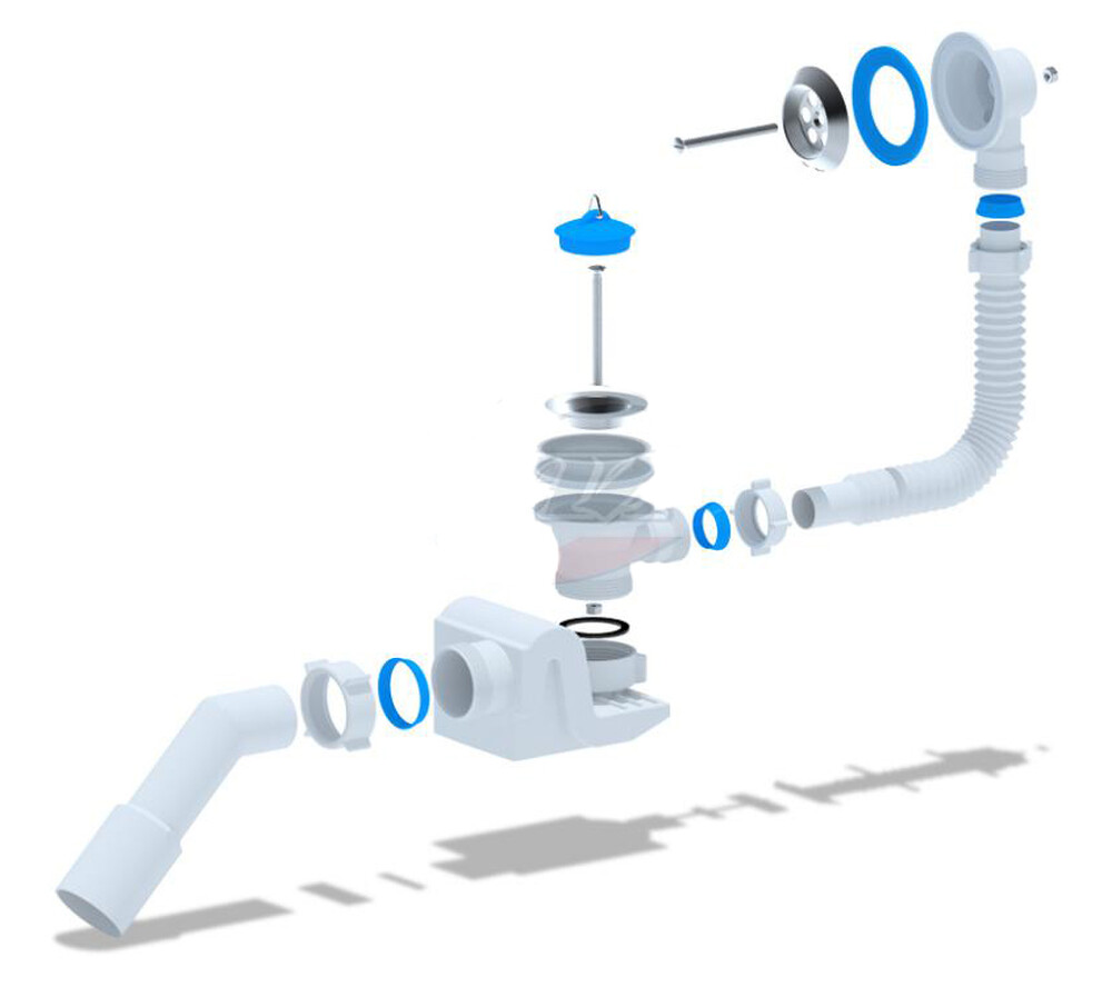 E651 Сифон АНИ Пласт "Бриг" для ванны с выпуском и переливом с трубой 45*40/50