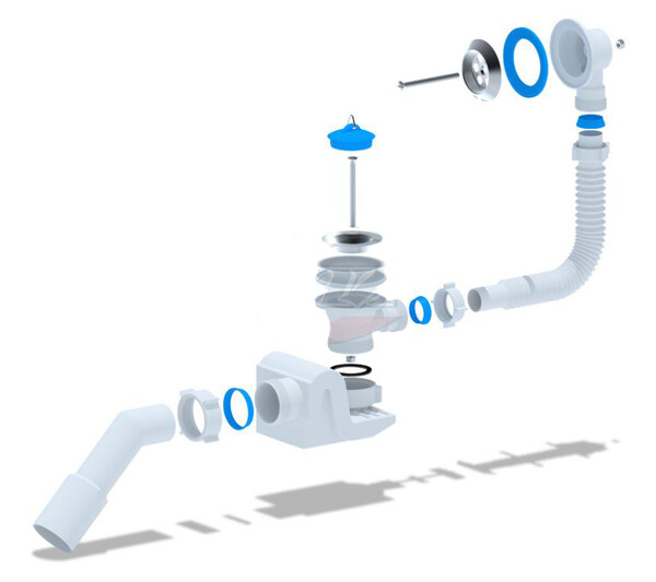 E651 Сифон АНИ Пласт "Бриг" для ванны с выпуском и переливом с трубой 45*40/50