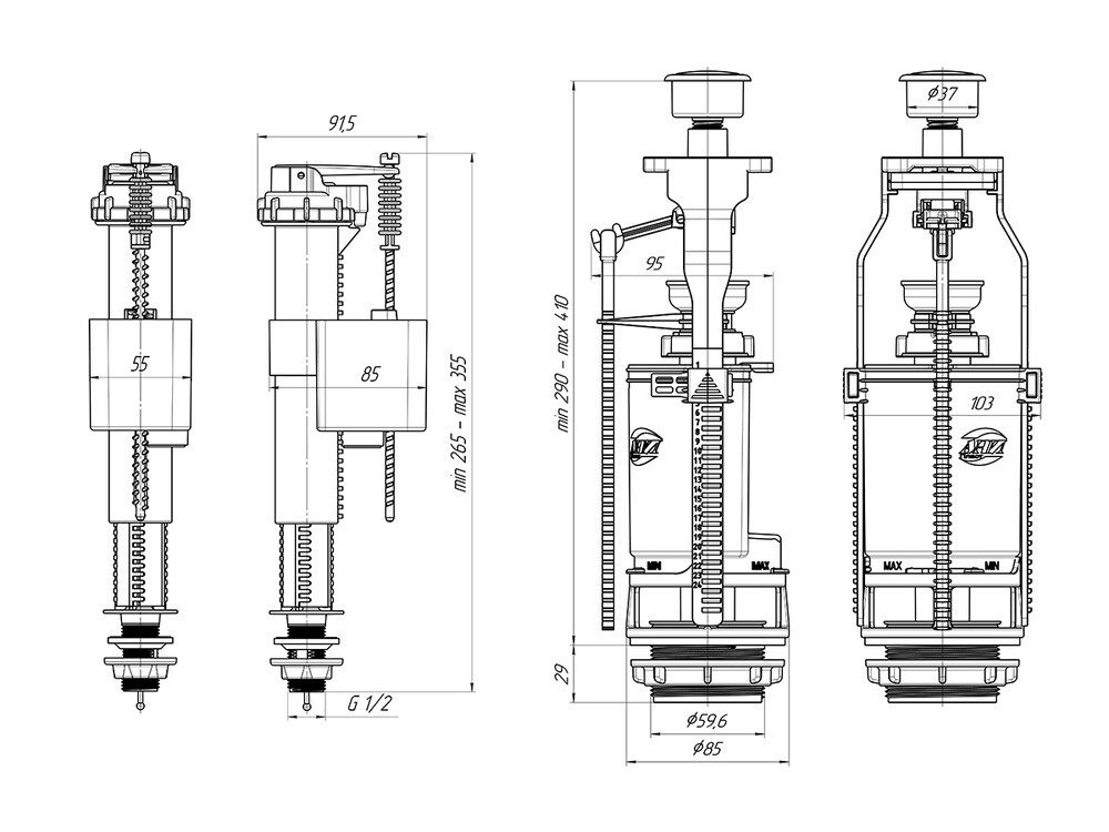 WC8520C Арматура АНИ Пласт ниж.подводка 1/2 латунь, кнопка хром 