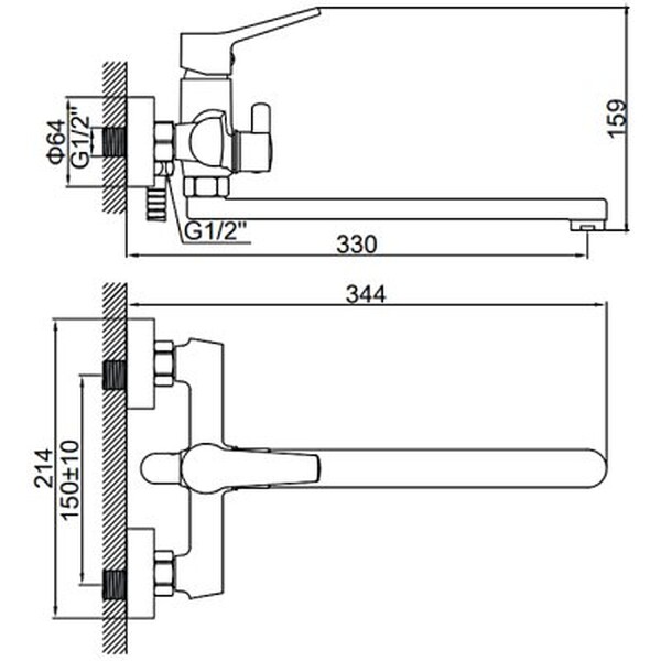 2269 Смеситель Ванна LEDEME дл нос шар d25