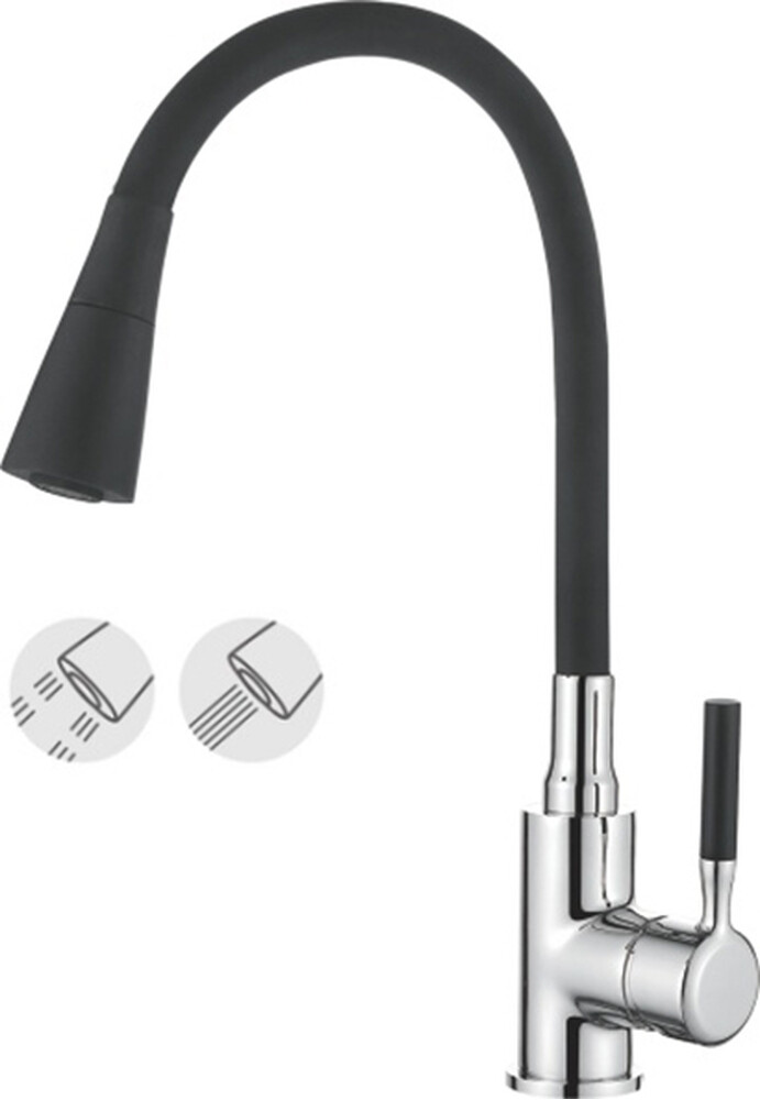 4199-2 Смеситель Кухня LEDEME с силиконовым изливом МАКСИ (черный/хром)