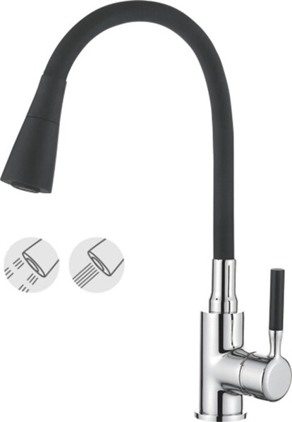 4199-2 Смеситель Кухня LEDEME с силиконовым изливом МАКСИ (черный/хром)