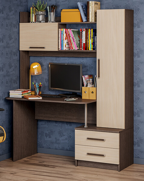 ПАСКАЛЬ Стол СТ 101 (Уголок школьника) Корпус - Венге Фасад ЛДСП - Дуб молочный (5 мест) ОН45 КАТЕГОРИЯ А