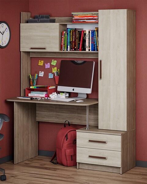ПАСКАЛЬ Стол СТ 101 (Уголок школьника) Корпус - Ясень Шимо темный Фасад ЛДСП - Ясень Шимо светлый (5 мест) ОС30 КАТЕГОРИЯ А