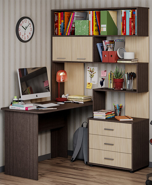 ПАСКАЛЬ Стол СТ 103 (Уголок школьника) Корпус - Венге Фасад ЛДСП - Дуб молочный (5 мест) ОС40 КАТЕГОРИЯ А