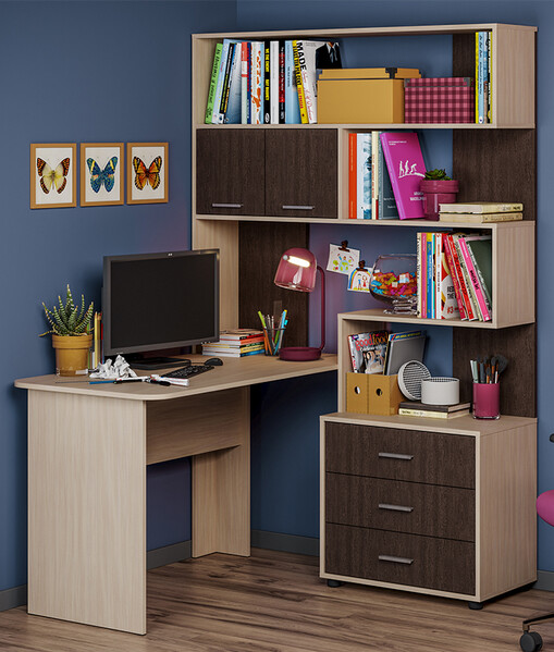 ПАСКАЛЬ Стол СТ 103 (Уголок школьника) Корпус - Дуб молочный Фасад ЛДСП - Венге (5 мест) ОС39 КАТЕГОРИЯ А