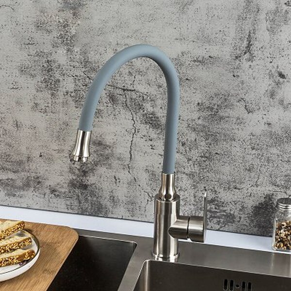 4448 Смеситель Кухня Frap d-35 на гайке с гибким изливом НЕРЖАВЕЙКА 