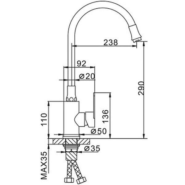 4448 Смеситель Кухня Frap d-35 на гайке с гибким изливом НЕРЖАВЕЙКА 