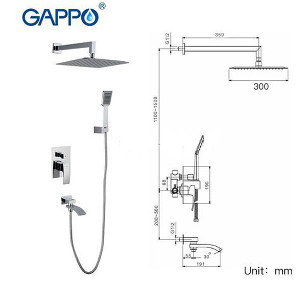 G7107-20 Смеситель Ванна-Душ GAPPO встраиваемый с 3-мя функциями d-35 (хром)