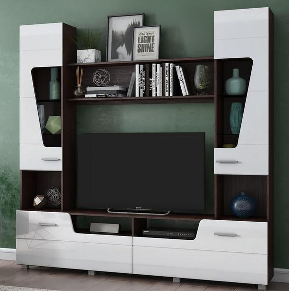 МОНИКА Стенка Корпус - Венге Фасад МДФ - глянцевая Белый (8 мест) ОД902 КАТЕГОРИЯ А