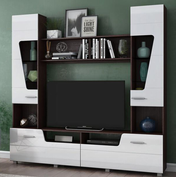 МОНИКА Стенка Корпус - Венге Фасад МДФ - глянцевая Белый (8 мест) ОД902 КАТЕГОРИЯ А