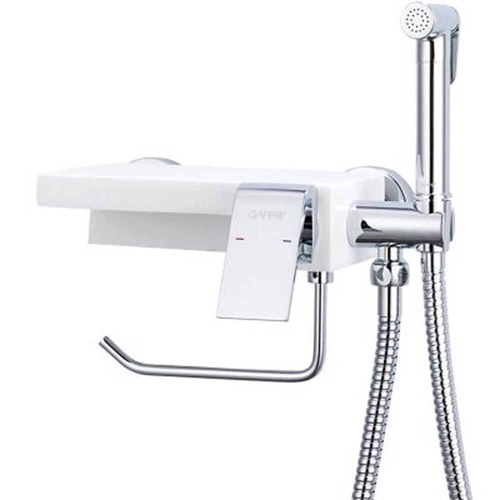 G7296 Cмеситель гигиенический душ GAPPO d-35 с бумагодержателем бел(кварц)/хром