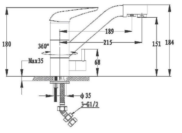 Смеситель Кухня GRANFEST  (2624-1) d=40 с краном пить.воды  (331-белый)