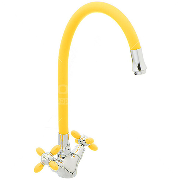 44127-9 Смеситель Кухня FRUD 1/2 м/к гибкий излив (желтый/хром) на гайке
