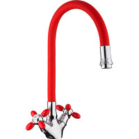 44127-10 Смеситель Кухня FRUD 1/2 м/к гибкий излив (красный/хром) на гайке