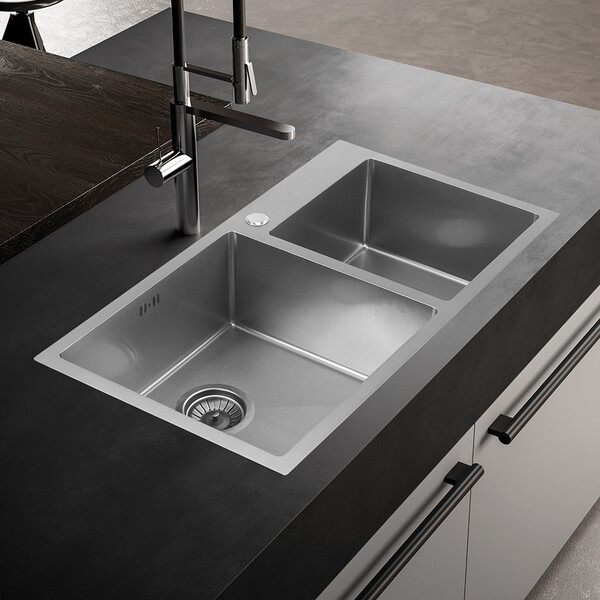 Мойка нерж врезная 800х450х220 т 3,0 САТИН 2-я ЧАША S8045H сатин AISI 304 MLN