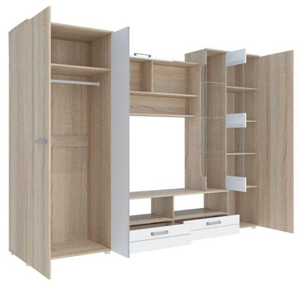 ФЛОРЕНЦИЯ-5 Стенка (2800*2000*513, белый глянец/дуб Сонома) (8 мест) АК97