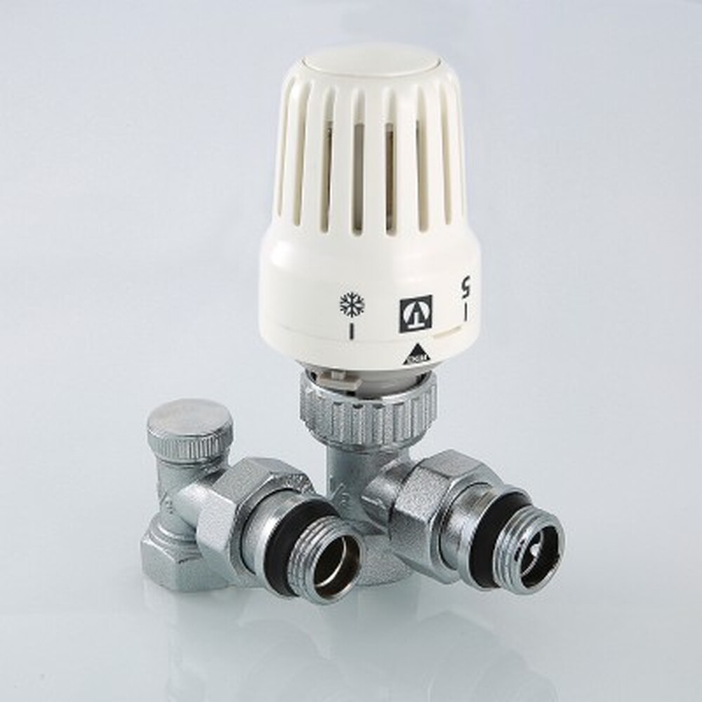 Комплект терморег. оборуд-я для радиатора Угловой 1/2"(терм.головка,терм.клапан,запорный) VALTEC VT.045.N.04