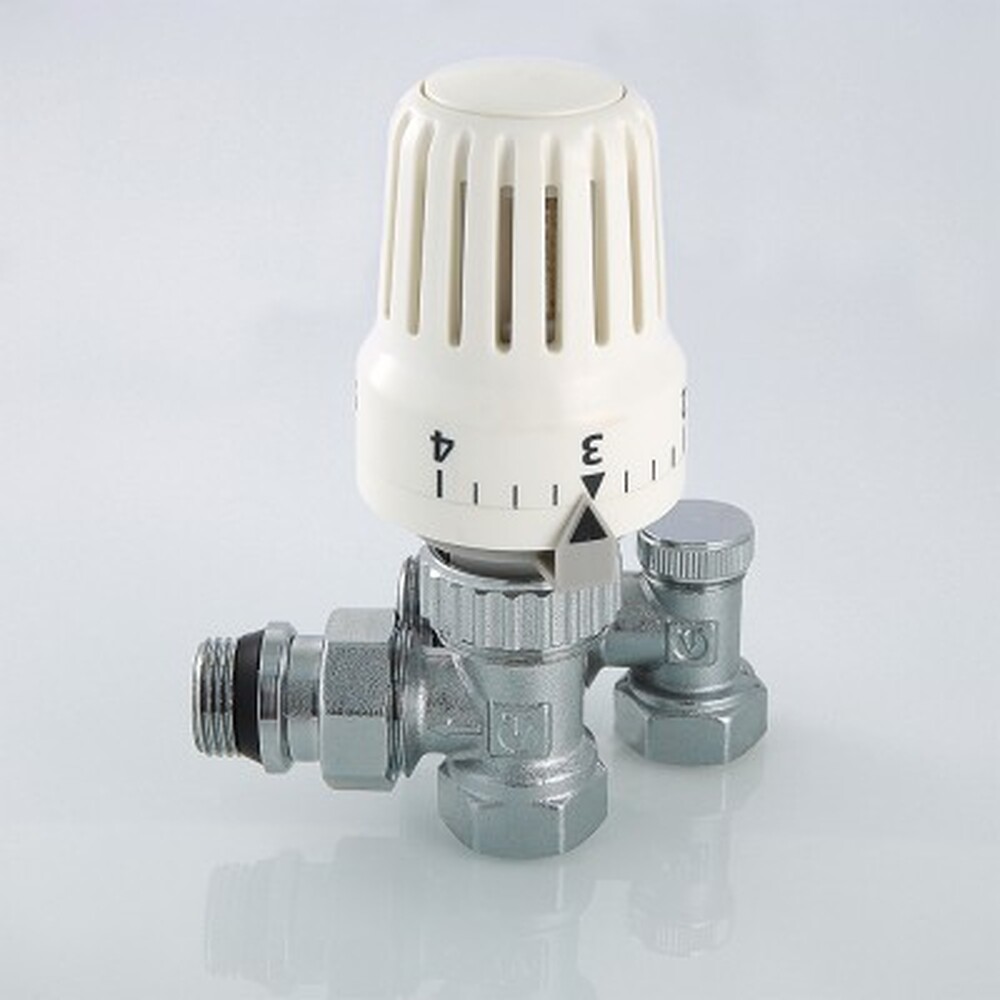 Комплект терморег. оборуд-я для радиатора Угловой 1/2"(терм.головка,терм.клапан,запорный) VALTEC VT.045.N.04