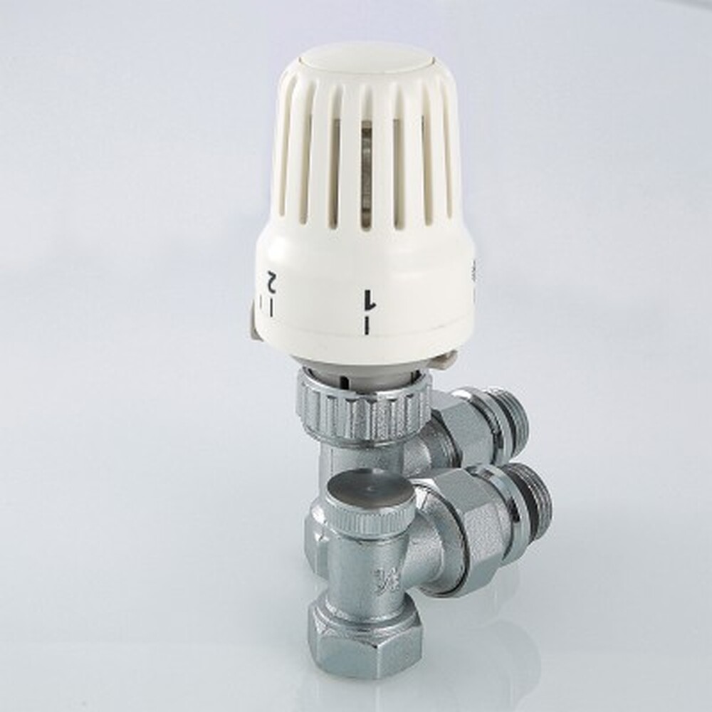 Комплект терморег. оборуд-я для радиатора Угловой 1/2"(терм.головка,терм.клапан,запорный) VALTEC VT.045.N.04