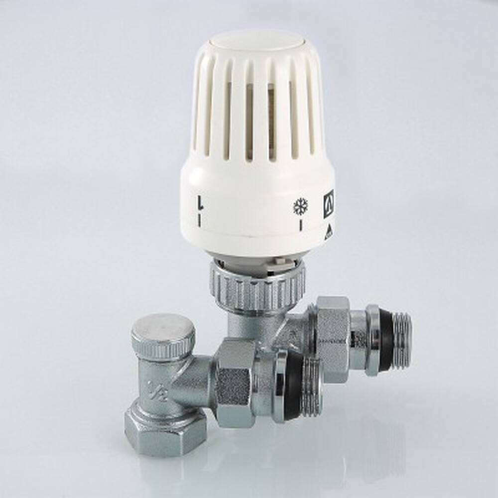 Комплект терморег. оборуд-я для радиатора Угловой 1/2"(терм.головка,терм.клапан,запорный) VALTEC VT.045.N.04