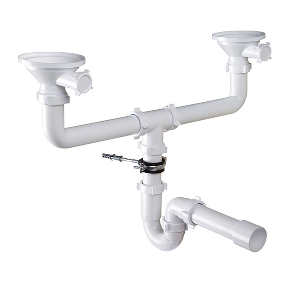 RS-41098 Сифон прямоточ.ДВОЙНОЙ ОРИО 1 1/2" х 40 с разрыв потока струи, с круг.приемн.воронкой, 