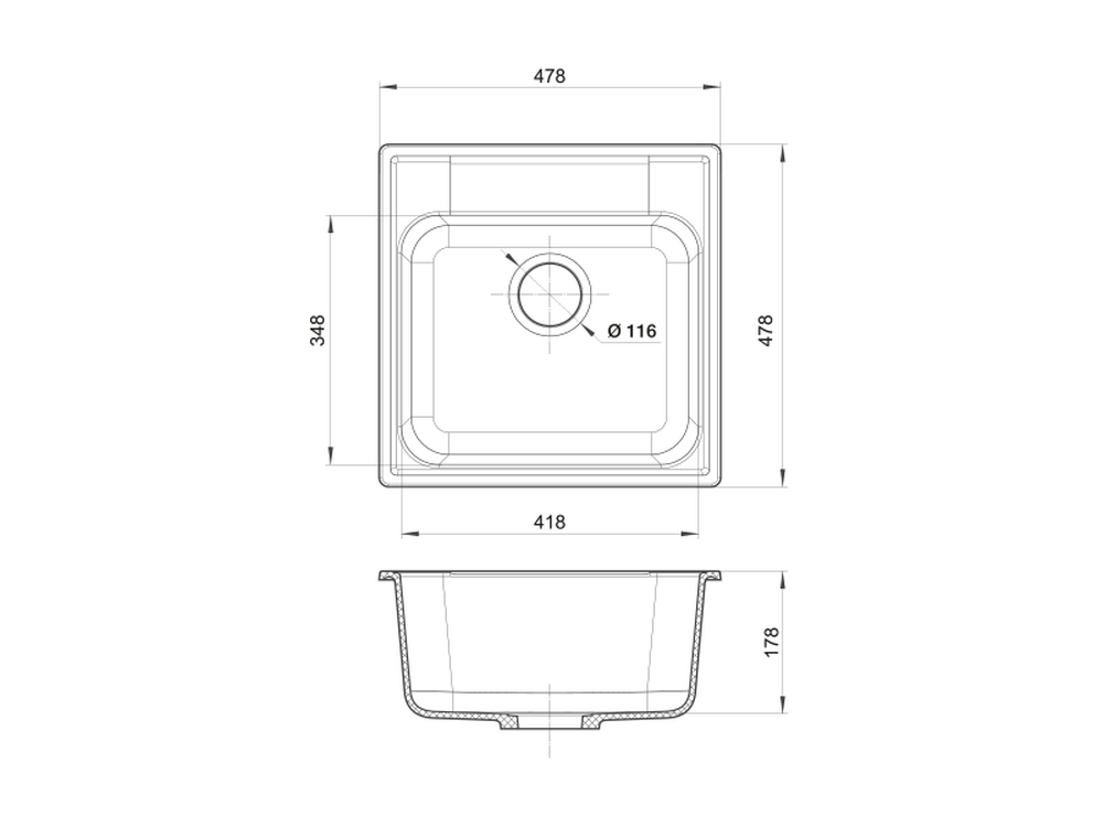 Мойка для кухни GranFest QUARZ GF-QUARZ 48 чаша 480*480 мм без сифона (48 черный)