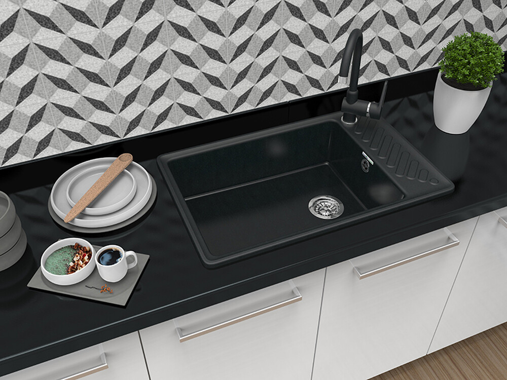 Мойка для кухни GranFest QUARZ GF-QUARZ 51 чаша+крыло 760х480 без сифона (51 черный)