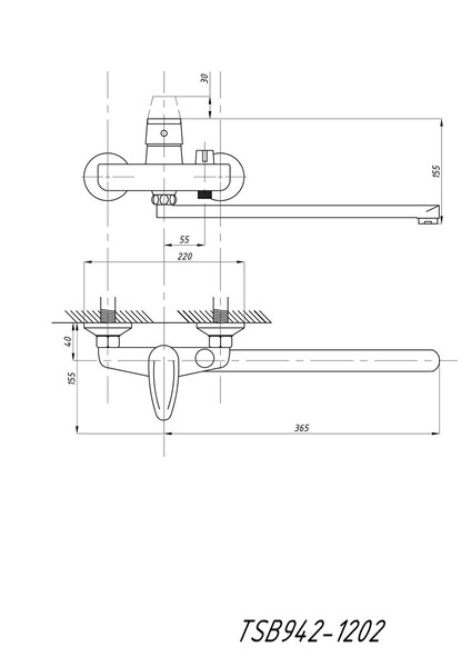 Смеситель Ванна TSARSBERG шар.d40 TSB 942 (дивертор в корпусе) 1202 тип См-ВУОРНШлА