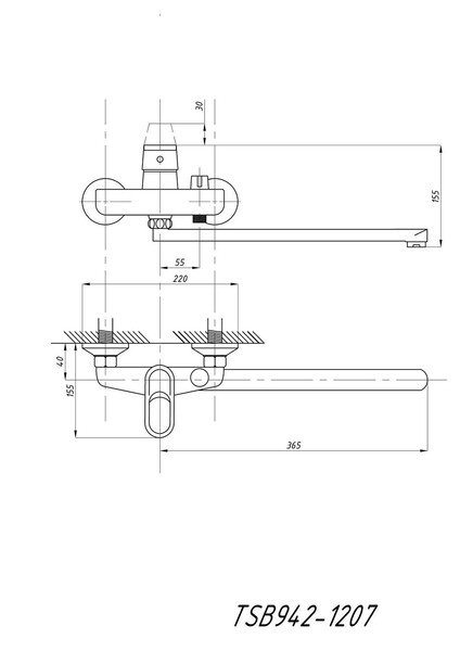 Смеситель Ванна TSARSBERG шар.d40 TSB 942 (дивертор в корпусе) 1207 тип См-ВУОРНШлА
