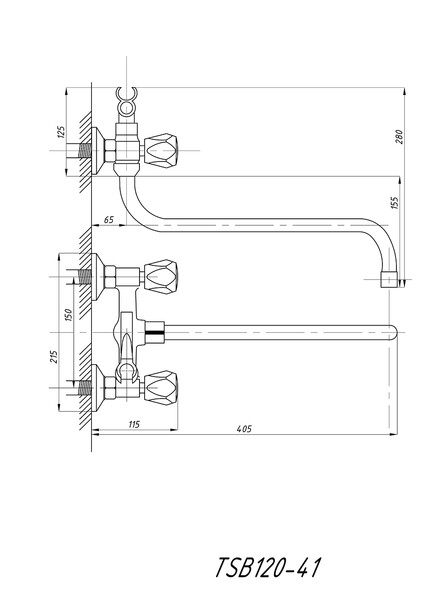 Смеситель Ванна TSARSBERG 1/2 м/к керам.перекл. 120-41 тип См-ВУДРНШлА