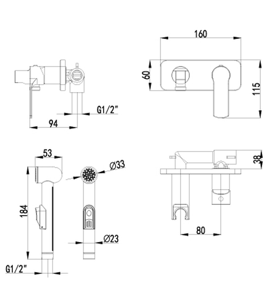 LM1519C plus Grace Смеситель с гигиеническим душем, встраиваемый, хром LEMARK