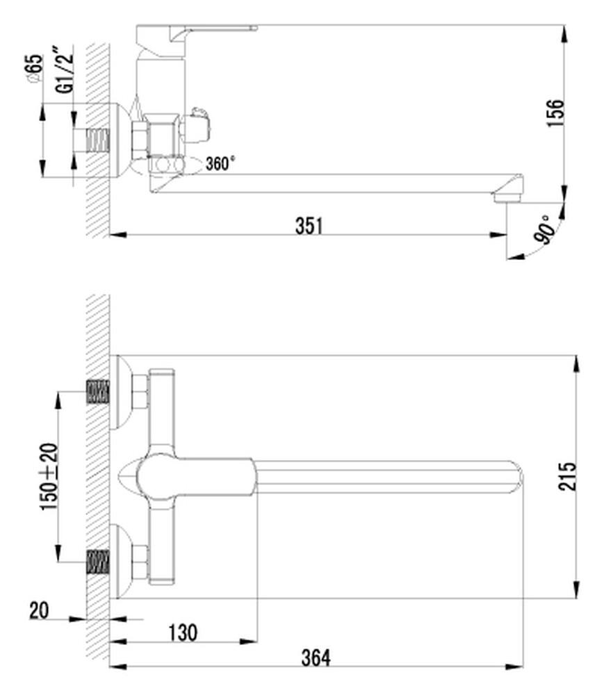 LM1551C plus Grace Смеситель универс., плоский излив 300мм, дивертор с кер. пласт., с аксесc-ми LEMARK