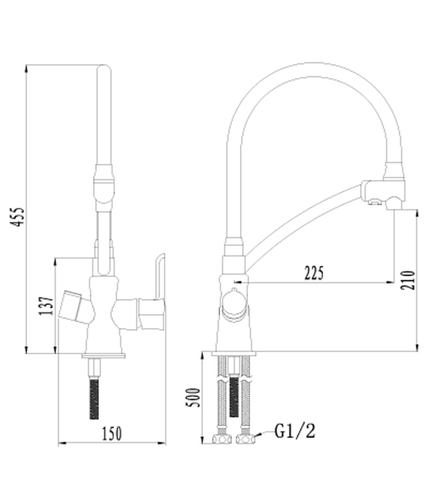 LM3070C Comfort Смеситель для кухни, с гибким изливом, подключение к фильтру, хром/черный LEMARK