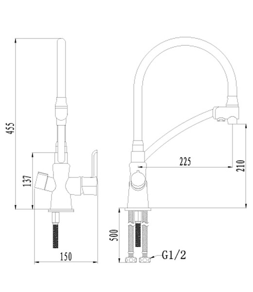 LM3070C Comfort Смеситель для кухни, с гибким изливом, подключение к фильтру, хром/черный LEMARK
