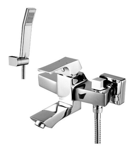 LM4514C Unit Смеситель для ванны фикс. плоск.излив 107мм, бок. кер.дивертор, с аксесс-ми, хром LEMARK