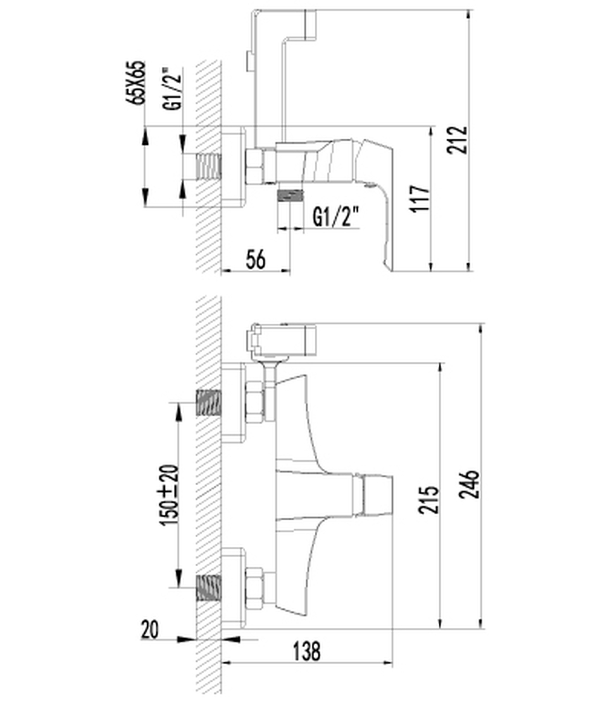 LM4518C Unit Смеситель настенный с гигиеническим душем, хром LEMARK