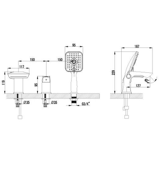 LM4545C Unit Смеситель для ванны встраиваемый, на 3 отверстия, с аксессуарами, хром LEMARK