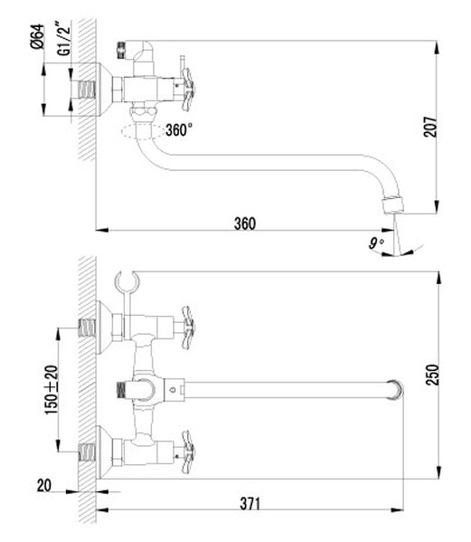 LM6541C Partner Смеситель универ.двуручный, круглый излив 300 мм, дивертор с кер.пластин., хром LEMARK