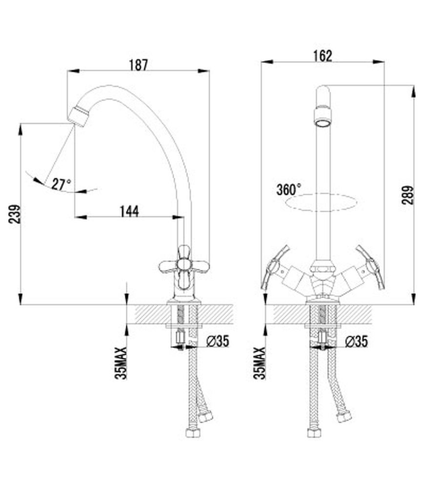 LM6544C Partner Смеситель для кухни двуручный, с поворотным изливом 290 мм, хром LEMARK