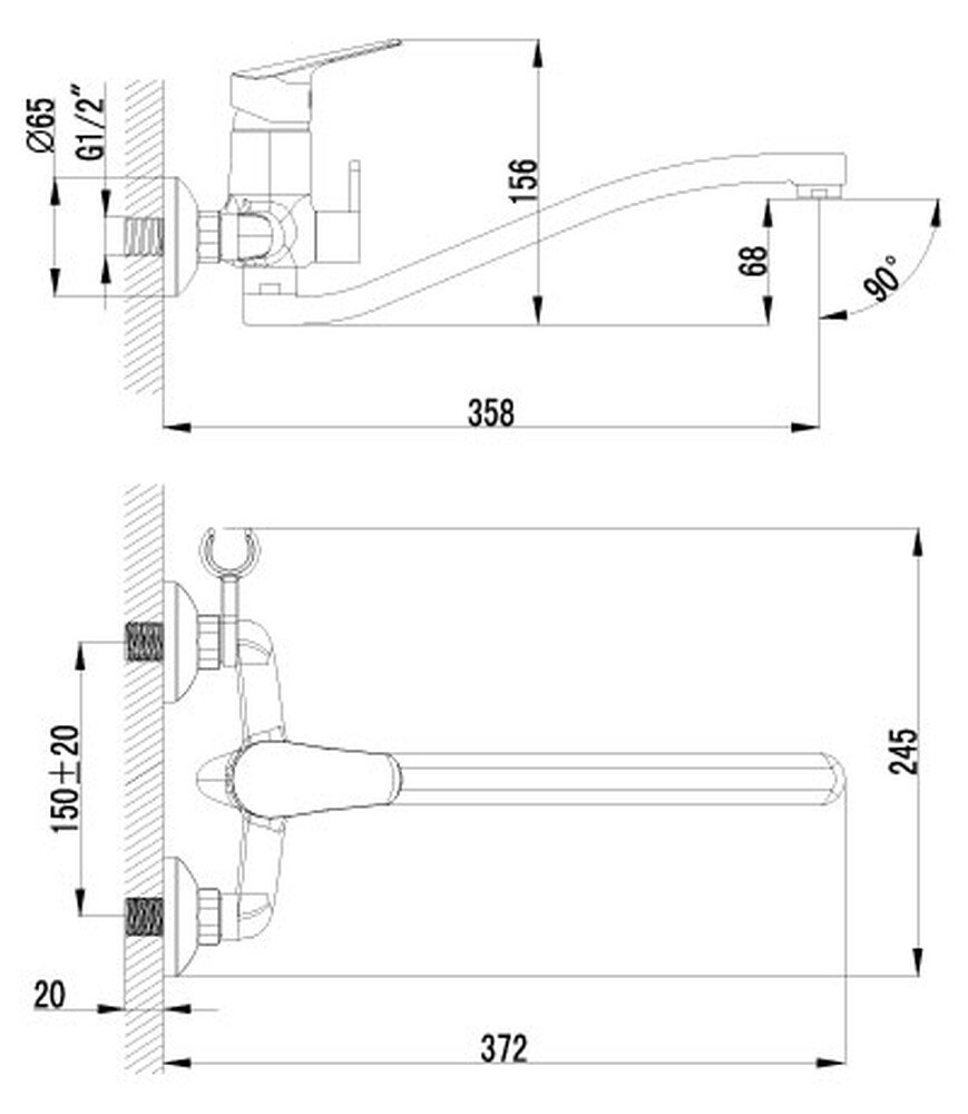 LM6553C Partner Смеситель универс одноручный, изогy. излив 300 мм, дивертор с кер.пласт., хром LEMARK