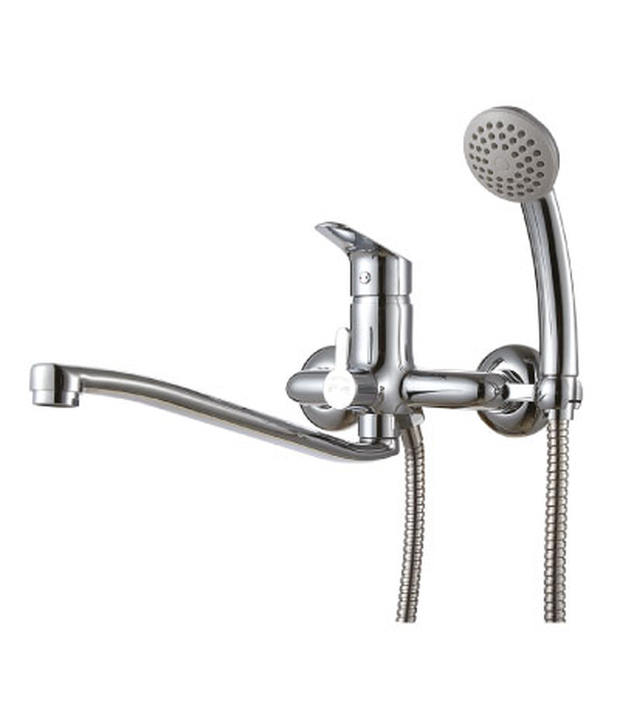 LM6553C Partner Смеситель универс одноручный, изогy. излив 300 мм, дивертор с кер.пласт., хром LEMARK